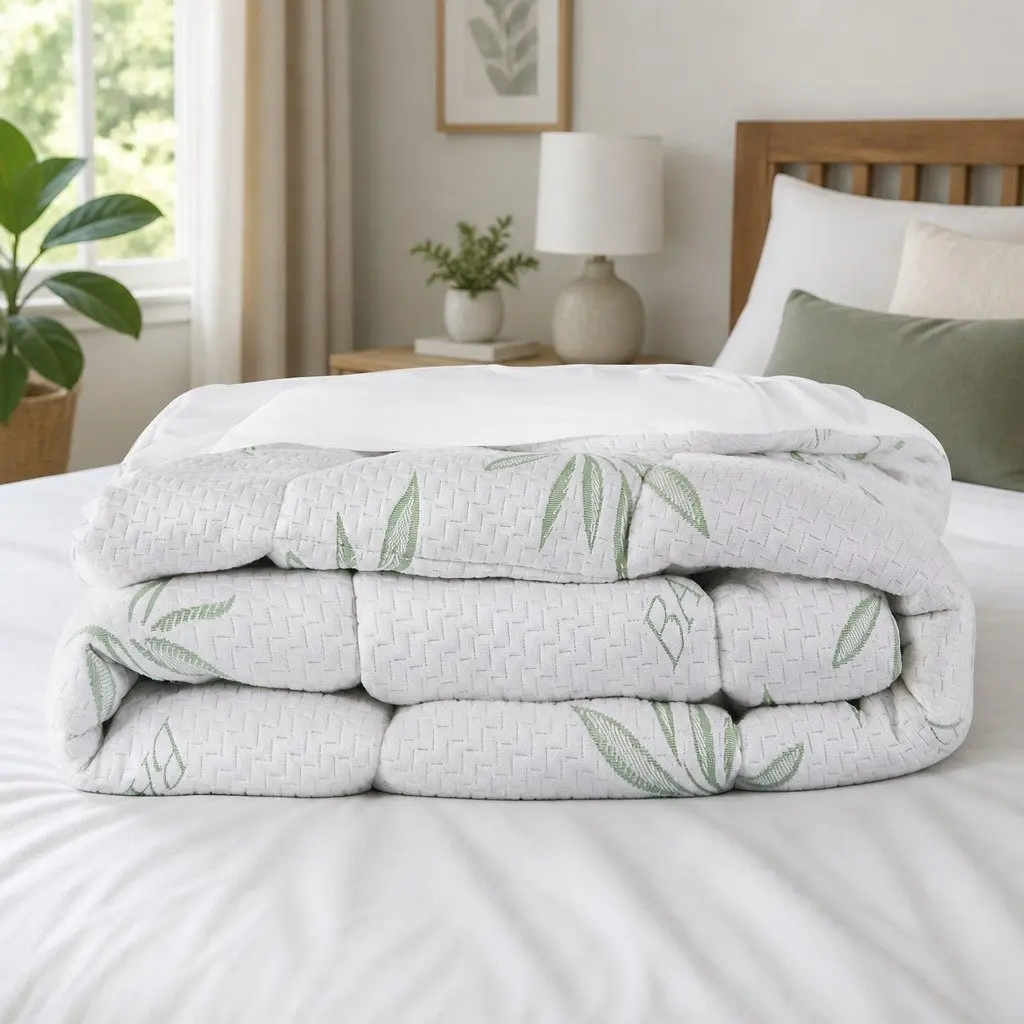 Bamboo Mattress Topper Cooling Queen Size Fitted White