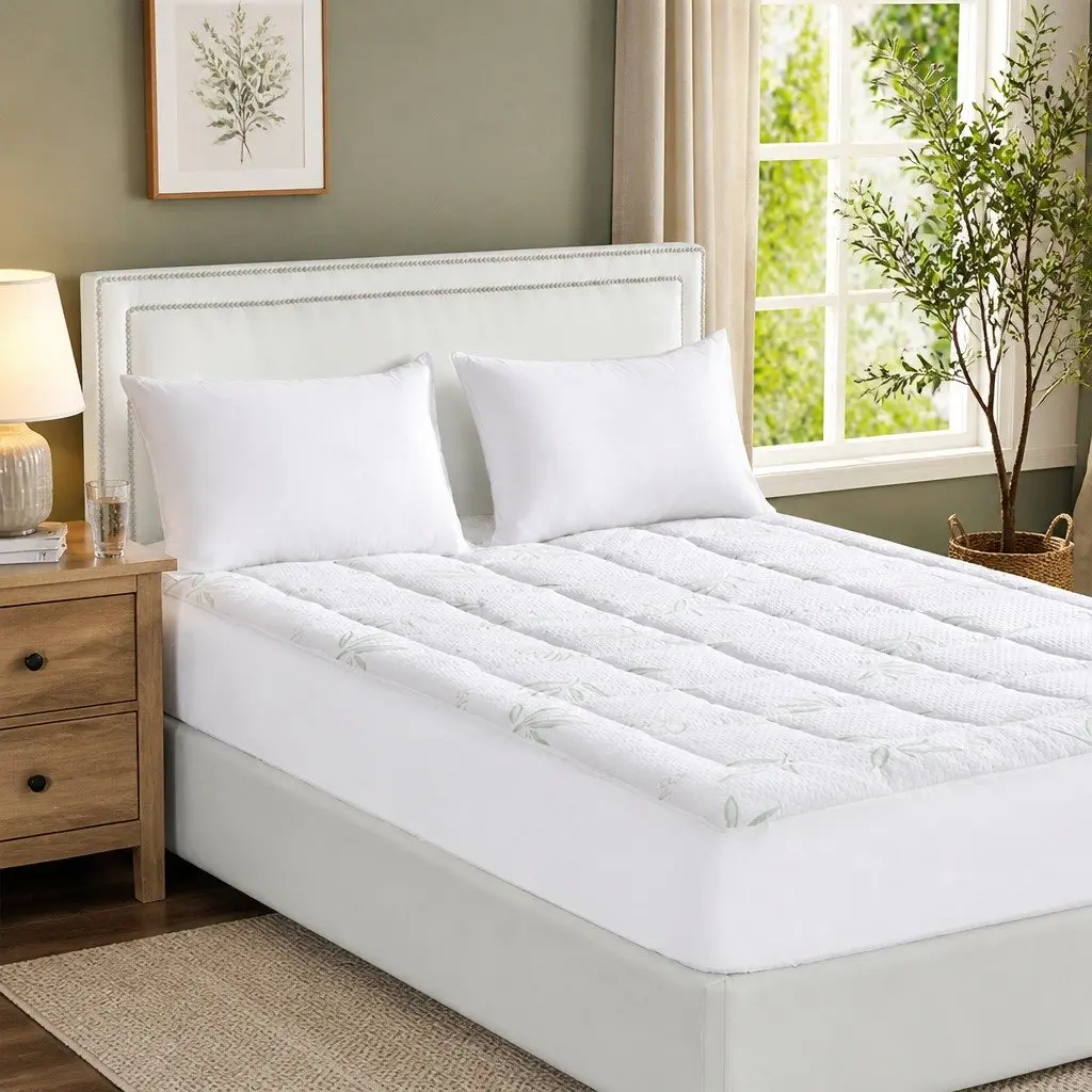 Bamboo Mattress Topper Cooling Queen Size Fitted White