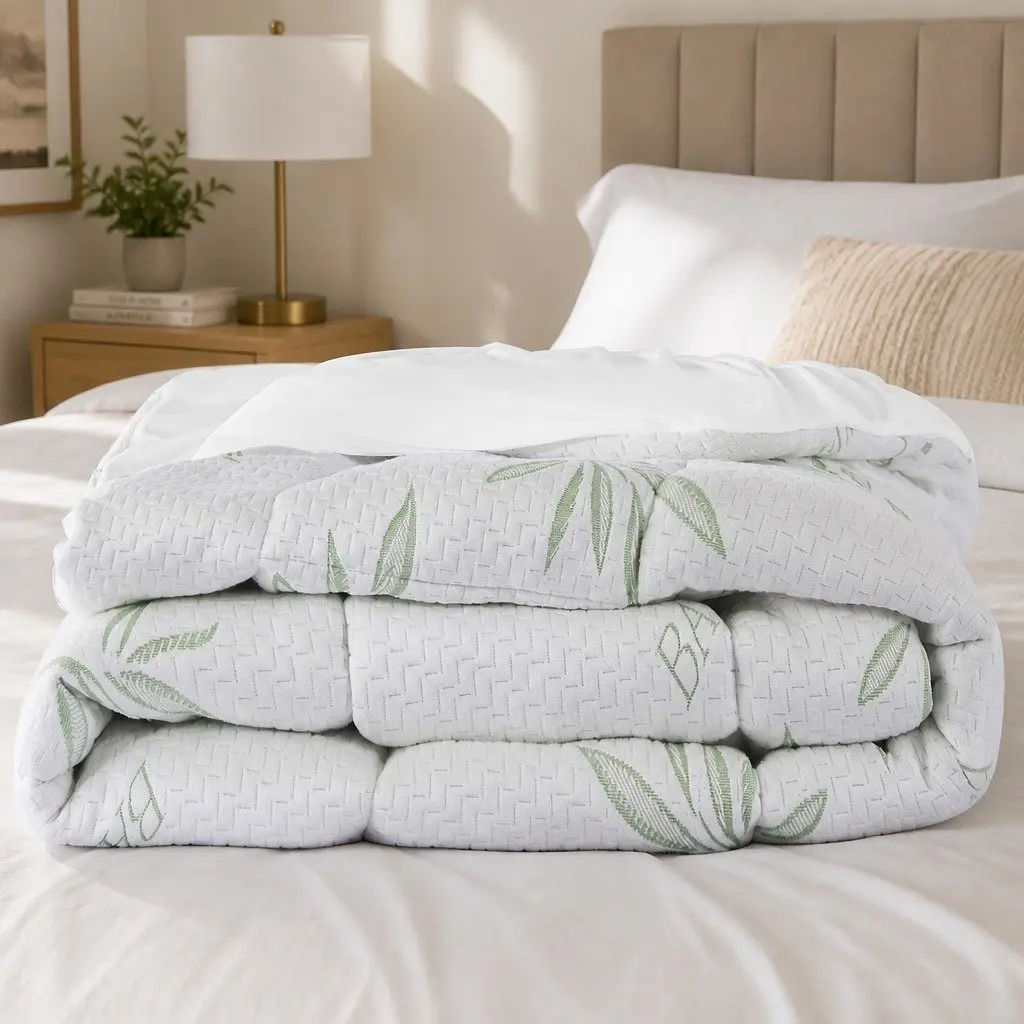 Bamboo Pillowtop Mattress Topper Cooling Protector Single Size White
