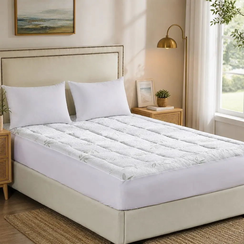 Bamboo Pillowtop Mattress Topper Cooling Protector Single Size White