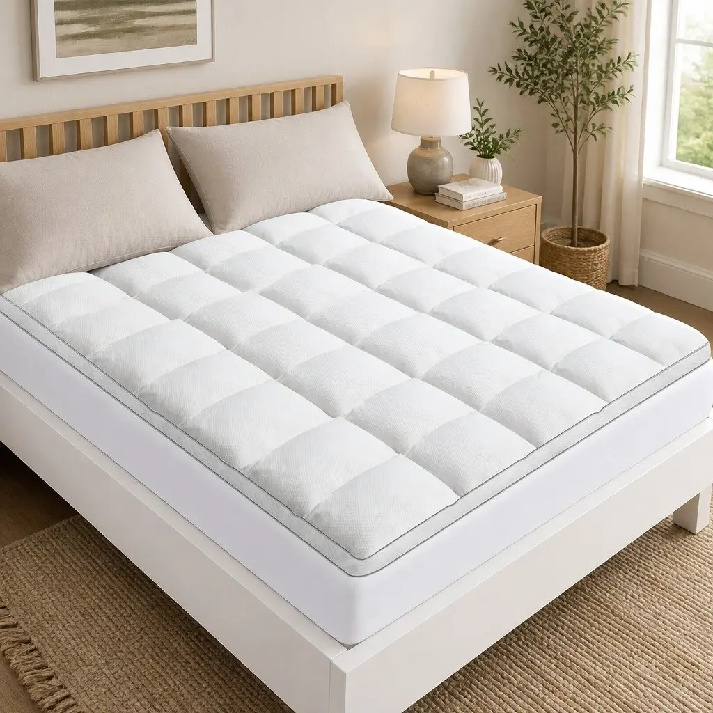 Queen Mattress Topper Soft Pillowtop 5cm Thick Breathable Microfibre White
