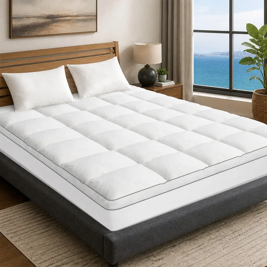 Queen Mattress Topper Soft Pillowtop 5cm Thick Breathable Microfibre White