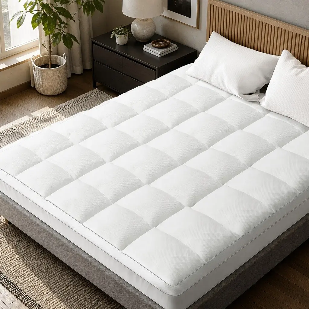 Queen Mattress Topper Soft Pillowtop 5cm Thick Breathable Microfibre White