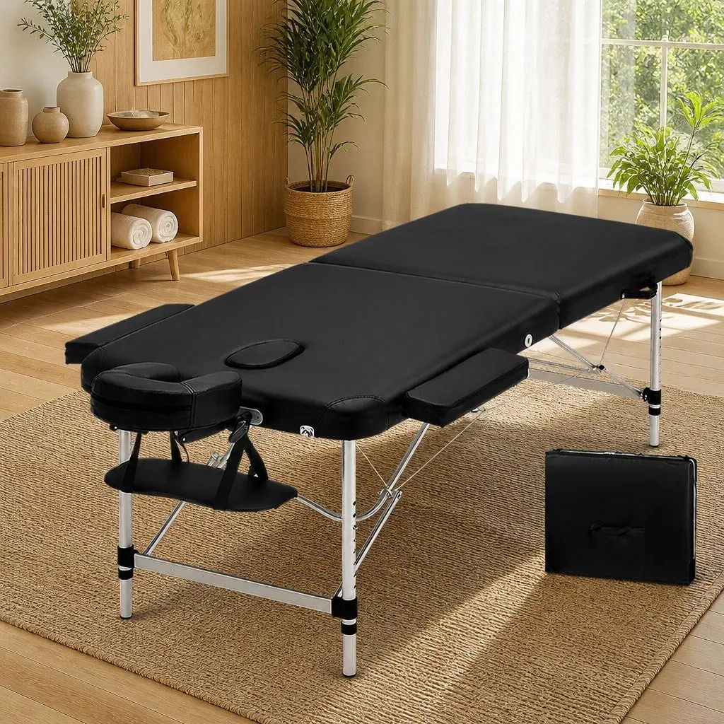 Portable Massage Table 70cm Therapy Couch Black 2 Fold Aluminium