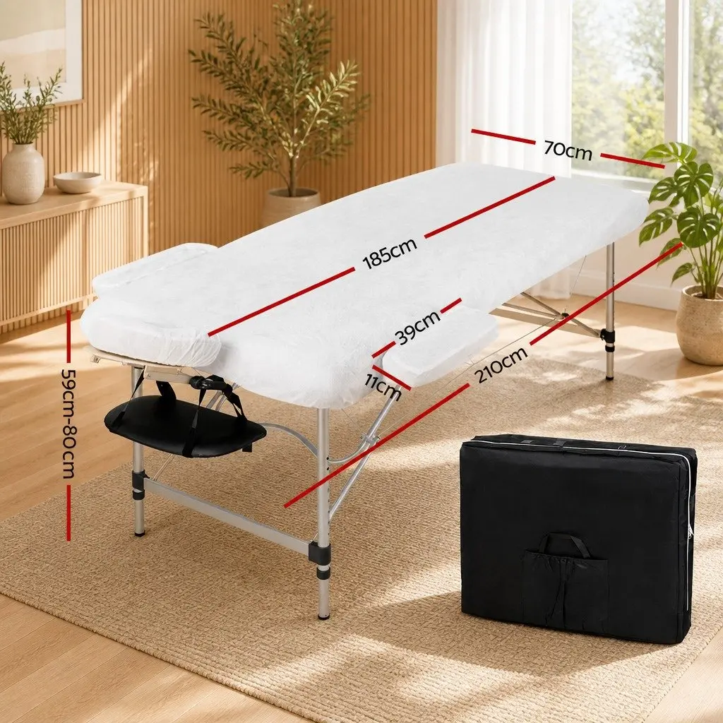 Portable Massage Table 70cm Therapy Couch Black 2 Fold Aluminium