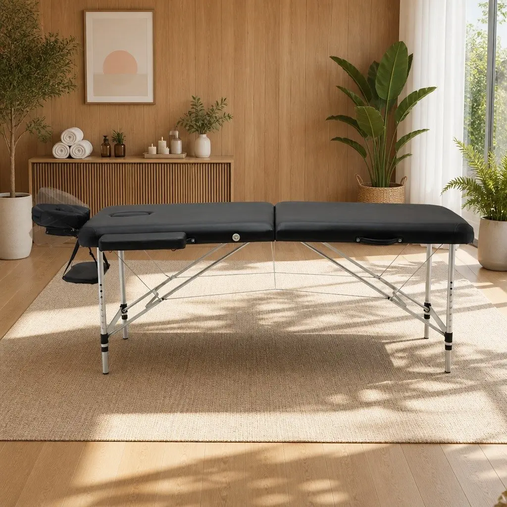 Portable Massage Table 70cm Therapy Couch Black 2 Fold Aluminium