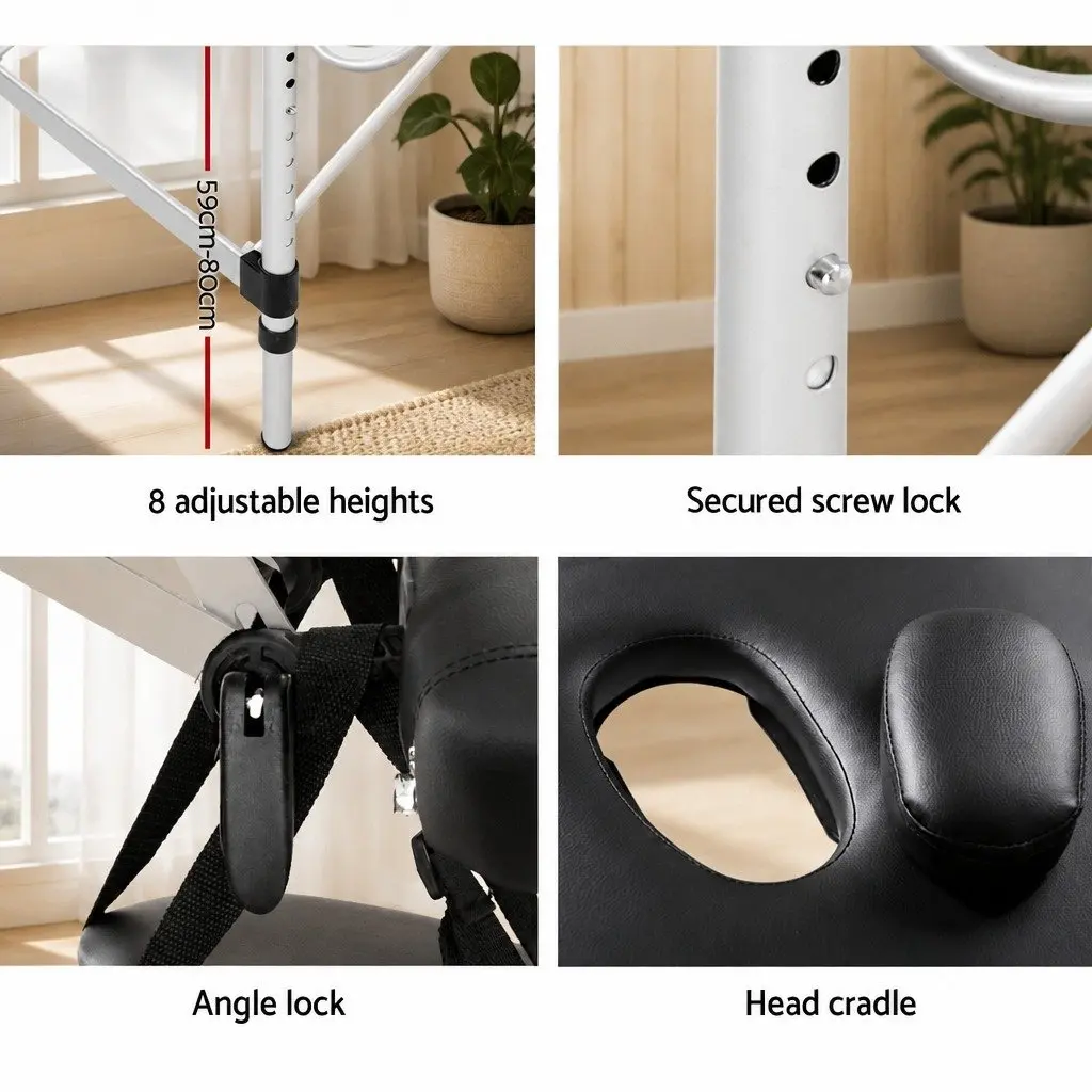 Portable Massage Table 70cm Therapy Couch Black 2 Fold Aluminium