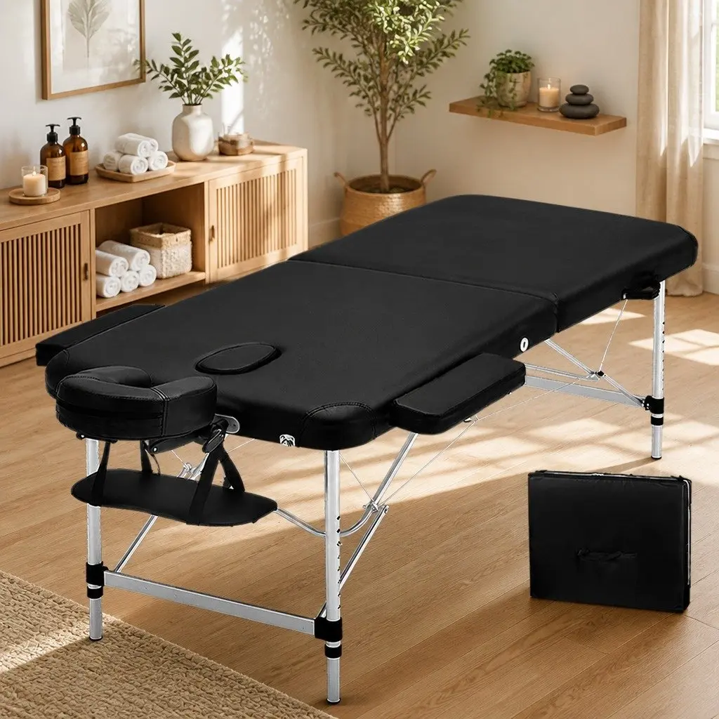 Portable Massage Table Therapy Bed 75cm Wide Adjustable Height Black