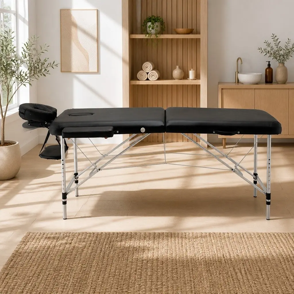 Portable Massage Table Therapy Bed 75cm Wide Adjustable Height Black