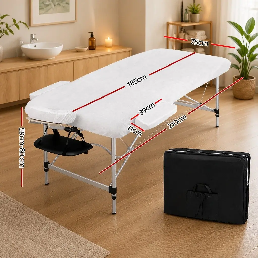 Portable Massage Table Therapy Bed 75cm Wide Adjustable Height Black