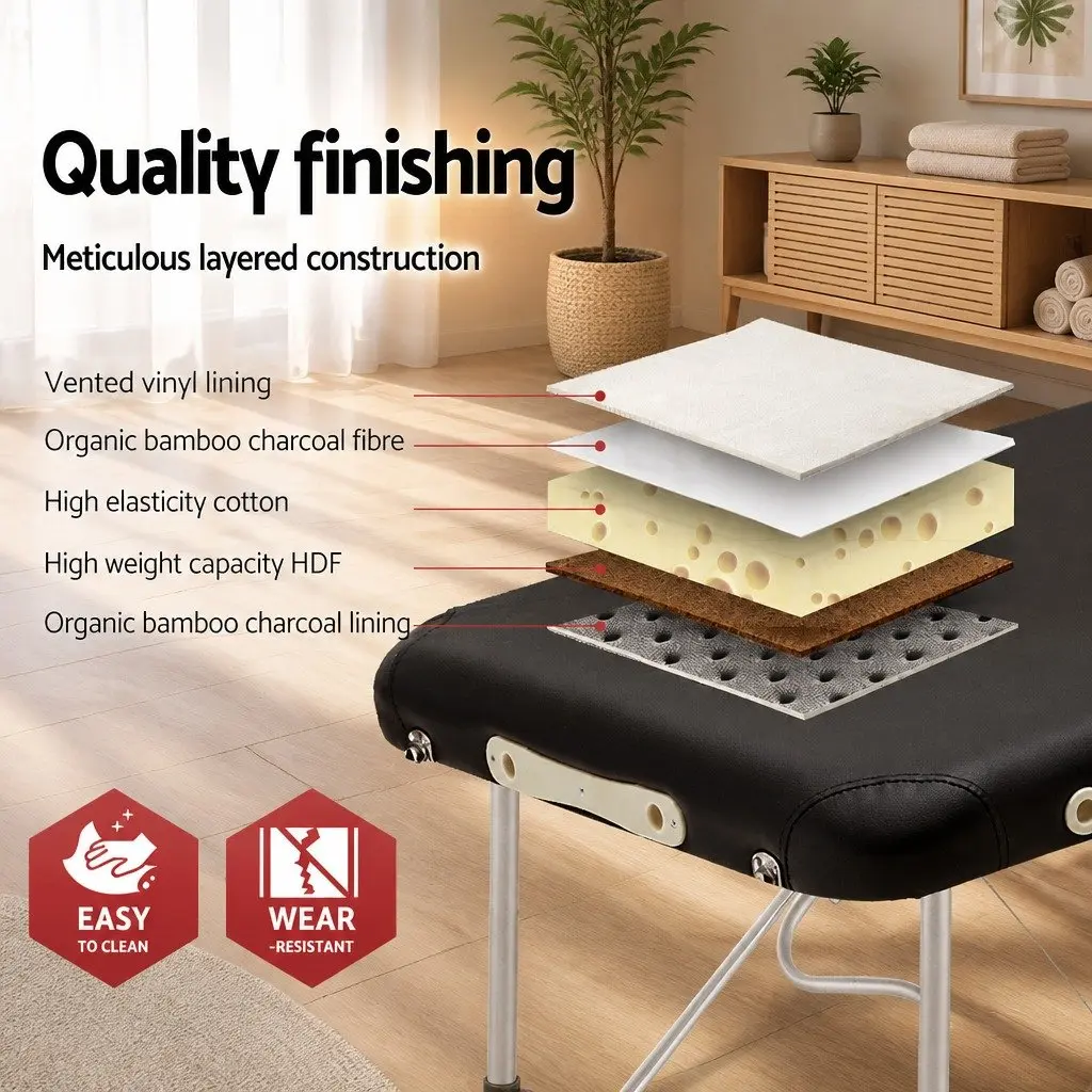 Portable Massage Table Therapy Bed 75cm Wide Adjustable Height Black