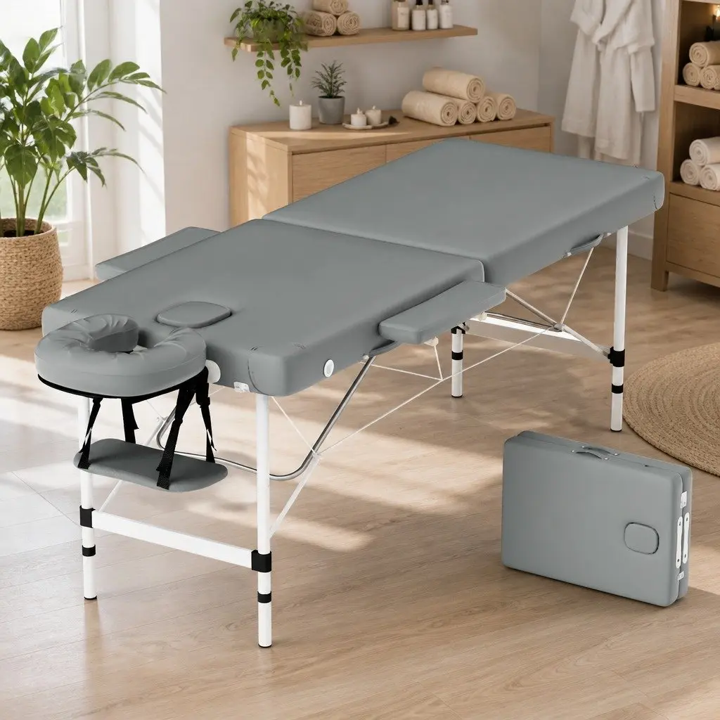 Massage Table Portable Therapy Bed 55cm Grey Aluminium 2 Fold