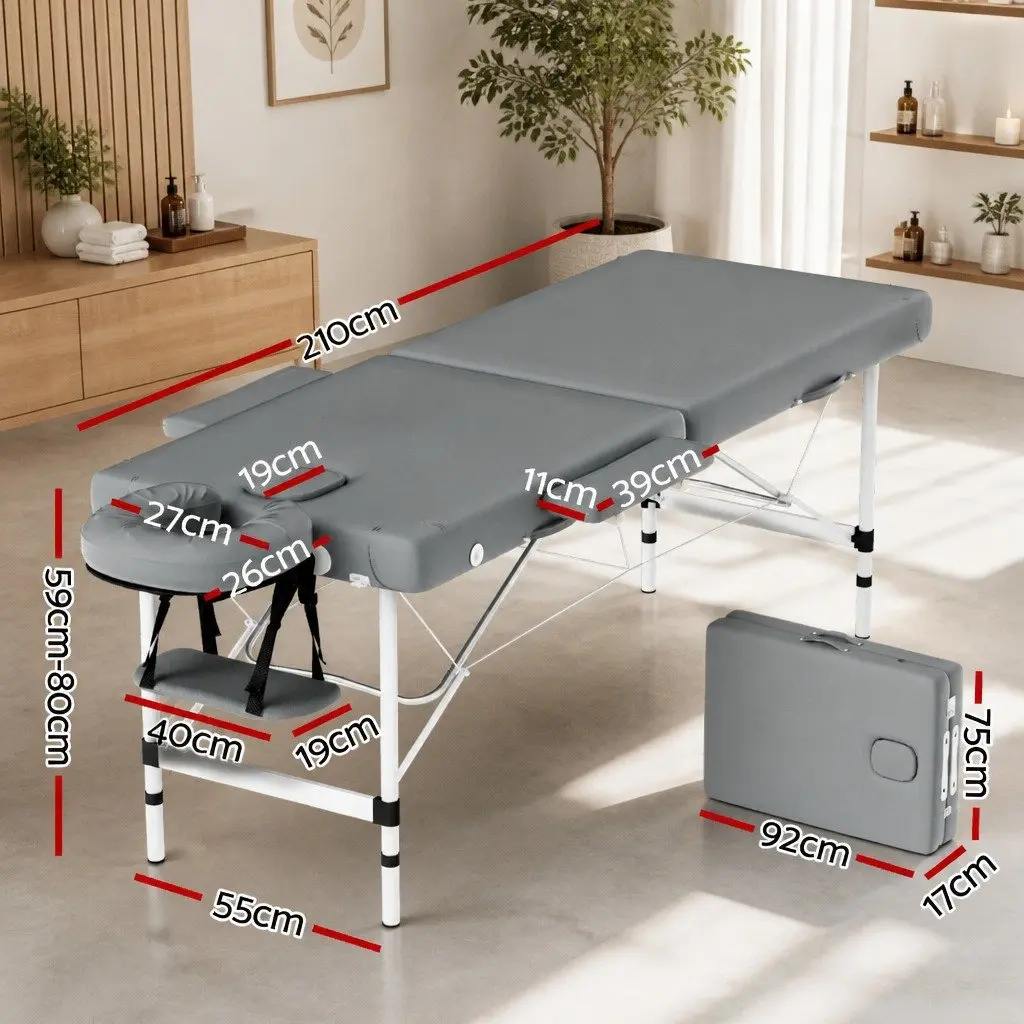 Massage Table Portable Therapy Bed 55cm Grey Aluminium 2 Fold