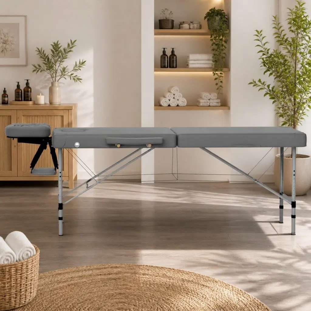Massage Table Portable Therapy Bed 55cm Grey Aluminium 2 Fold