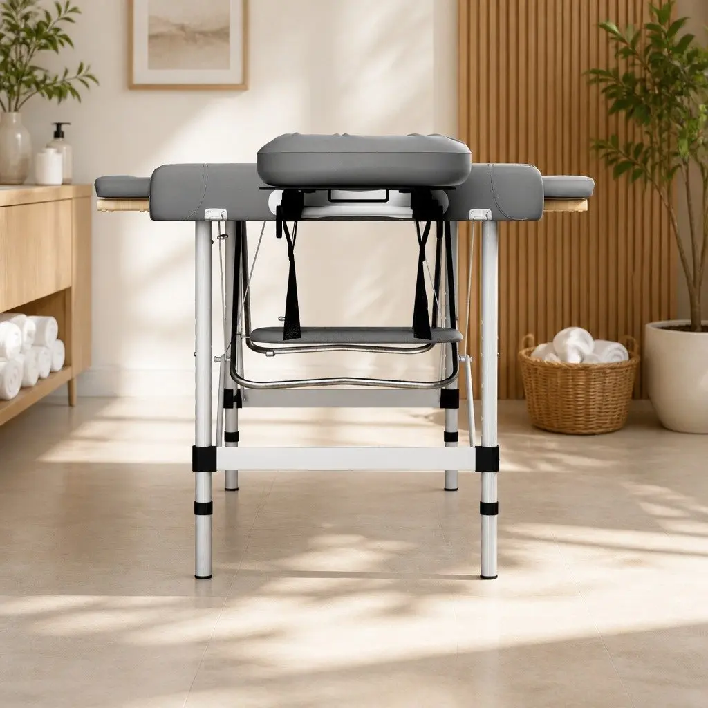 Massage Table Portable Therapy Bed 55cm Grey Aluminium 2 Fold