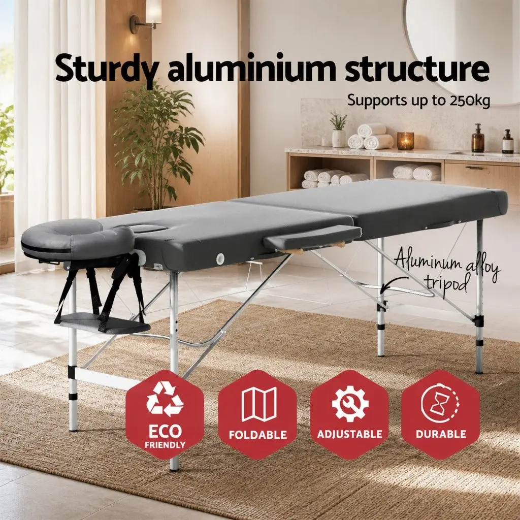 Massage Table Portable Therapy Bed 55cm Grey Aluminium 2 Fold