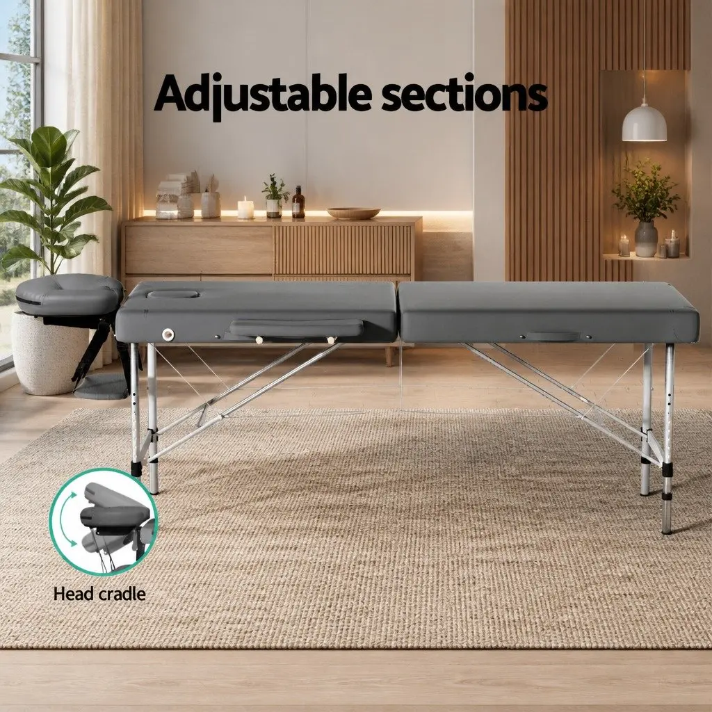 Massage Table Portable Therapy Bed 55cm Grey Aluminium 2 Fold