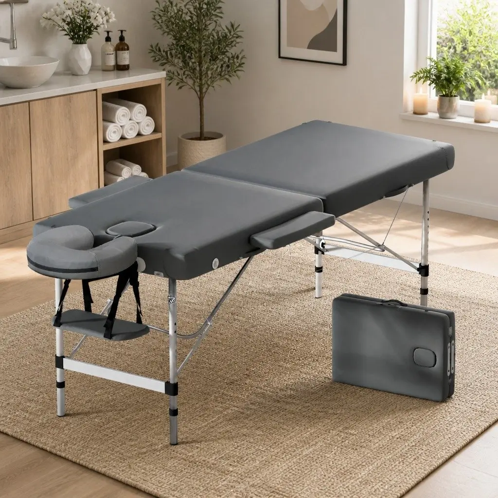 Massage Table Portable Therapy Bed 55cm Grey Aluminium 2 Fold