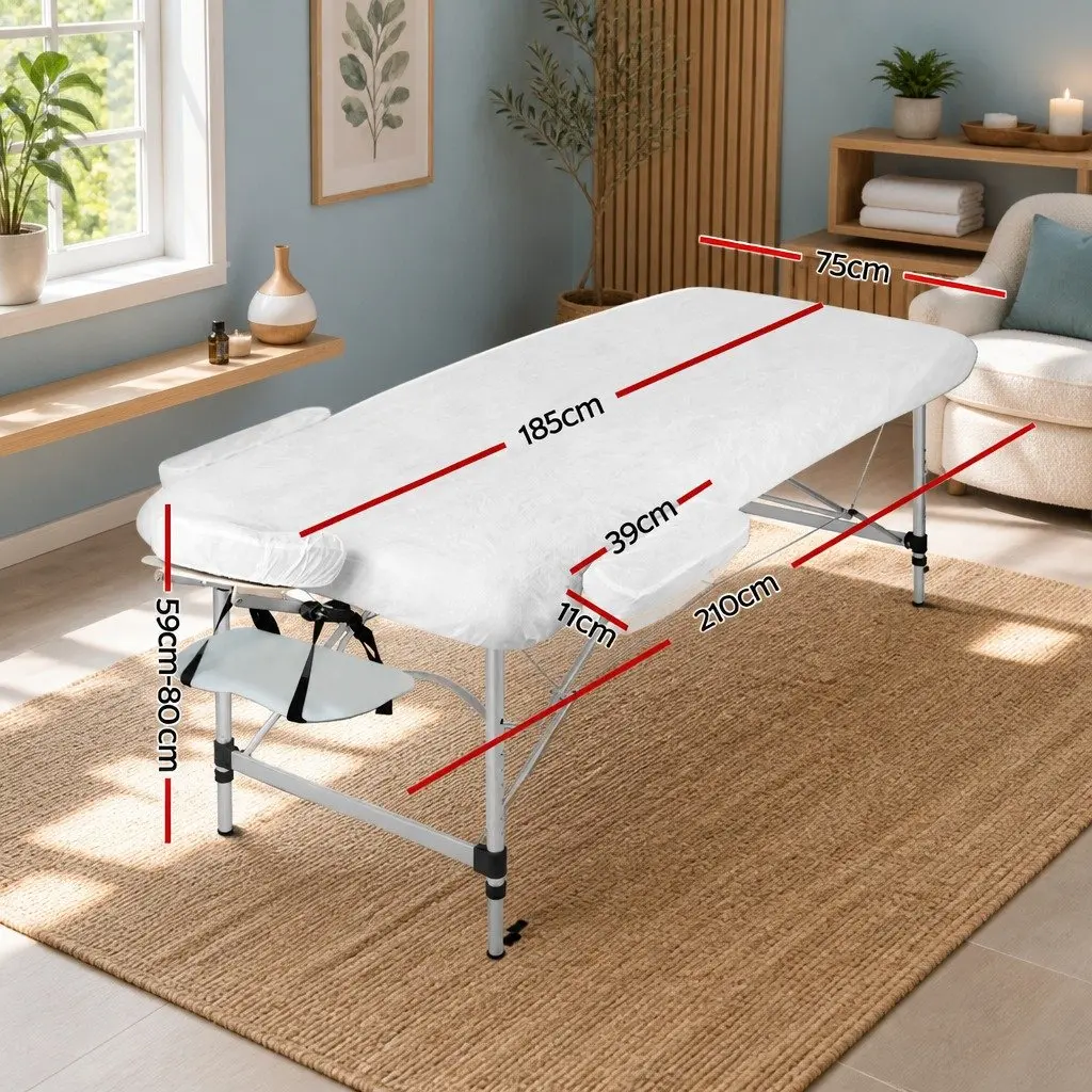 Portable Massage Table Adjustable 75cm White Aluminium 2 Fold