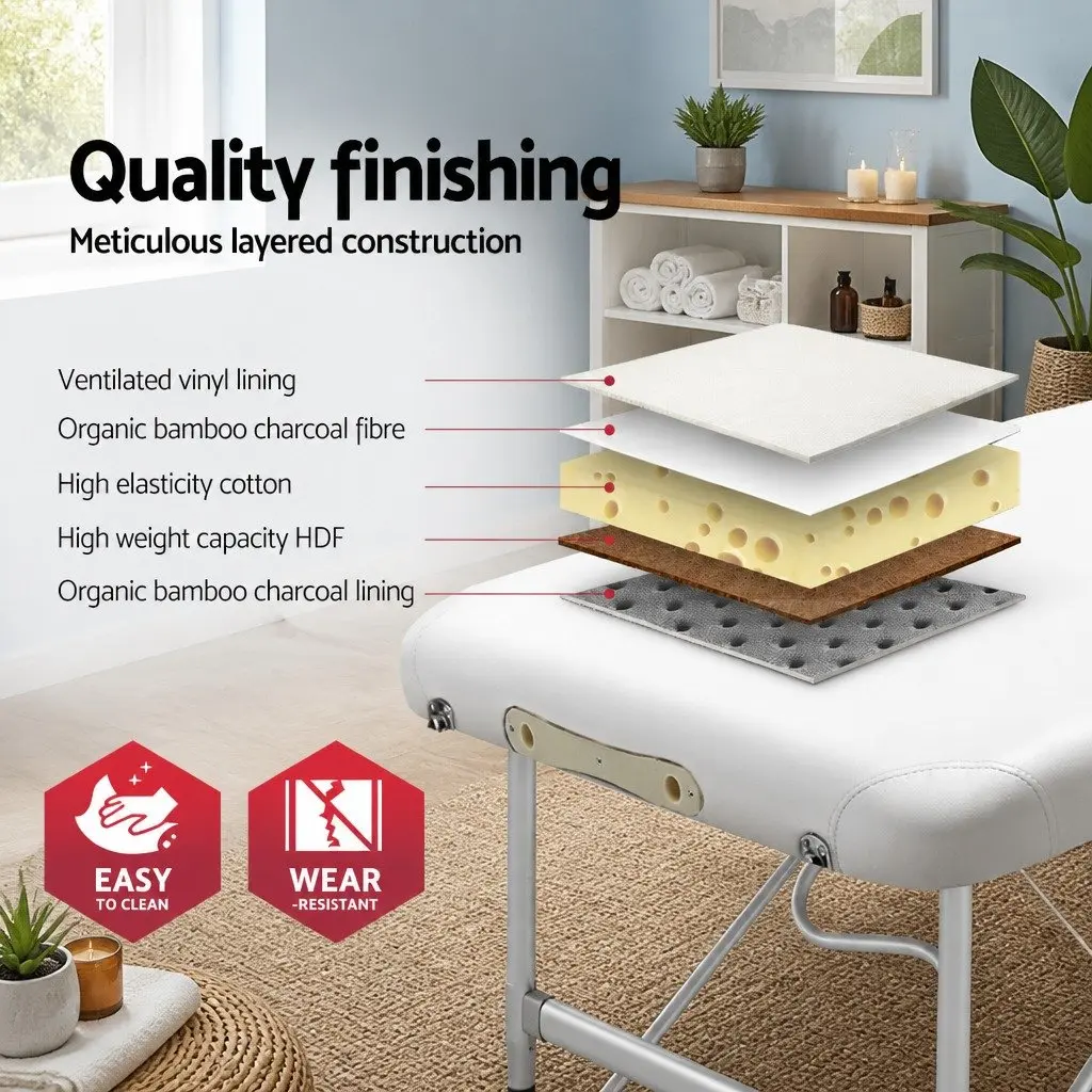 Portable Massage Table Adjustable 75cm White Aluminium 2 Fold
