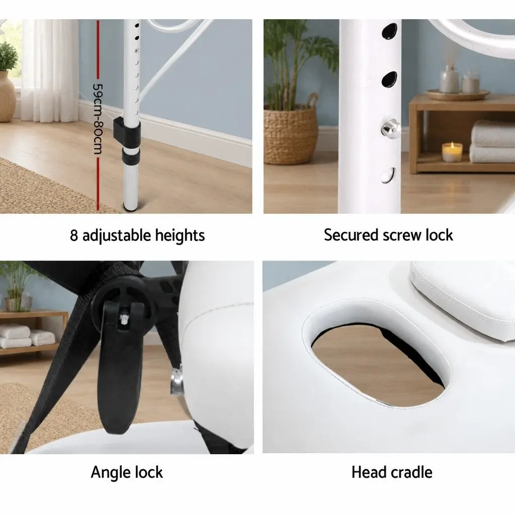 Portable Massage Table Adjustable 75cm White Aluminium 2 Fold