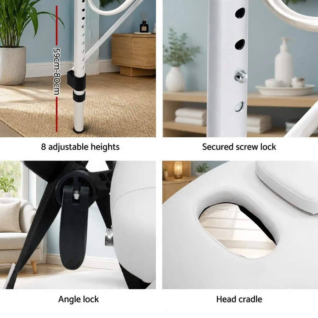 Portable Massage Table Adjustable 75cm White Aluminium 2 Fold