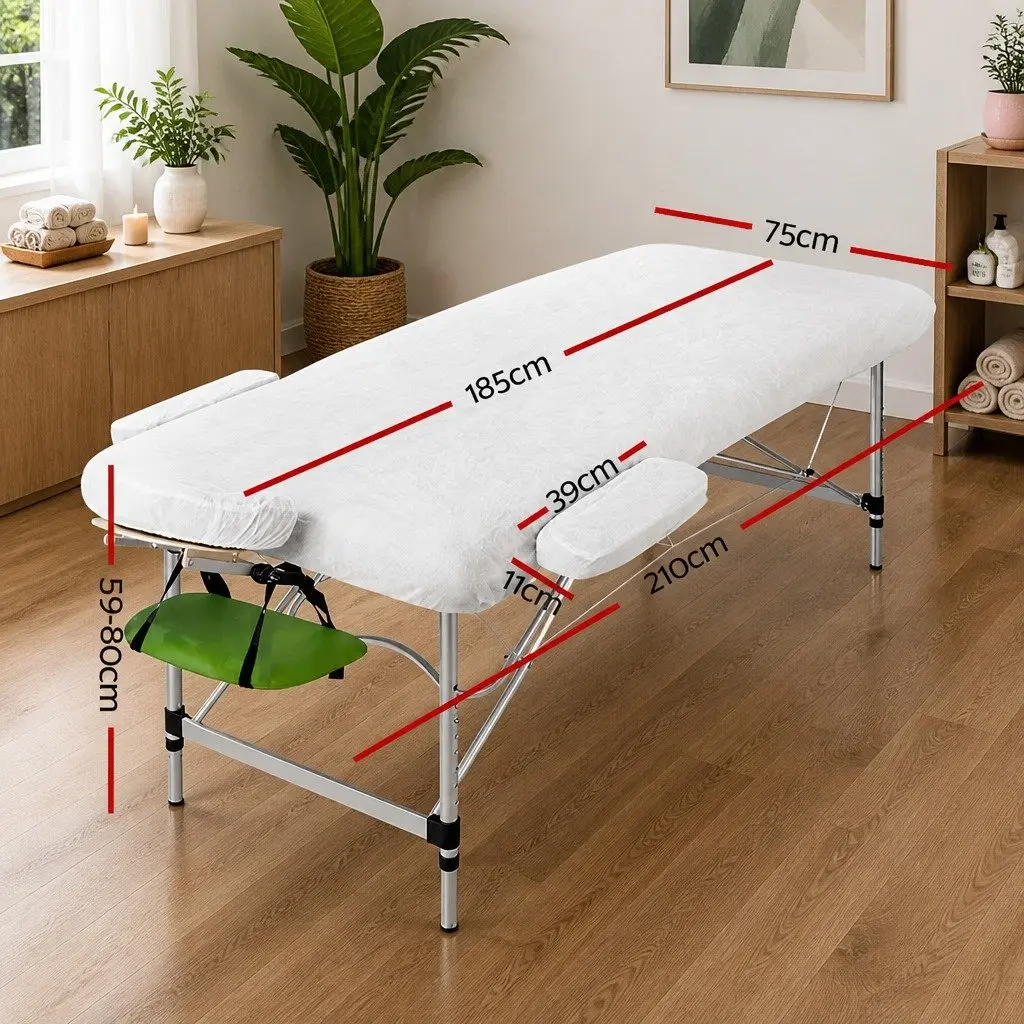 Massage Table Portable 75cm Aluminium Adjustable Height 3 Fold Black Green
