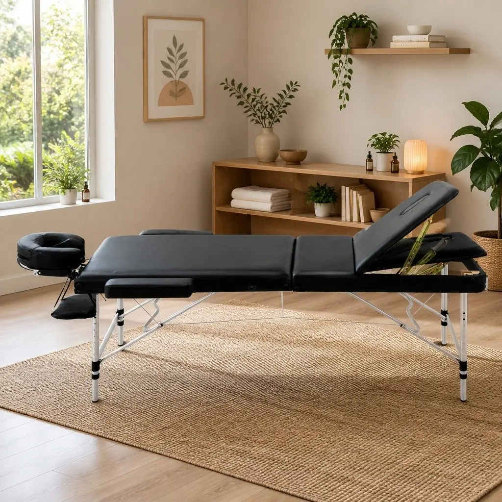 Portable Massage Table 75cm Wide Aluminium Therapy Couch Black