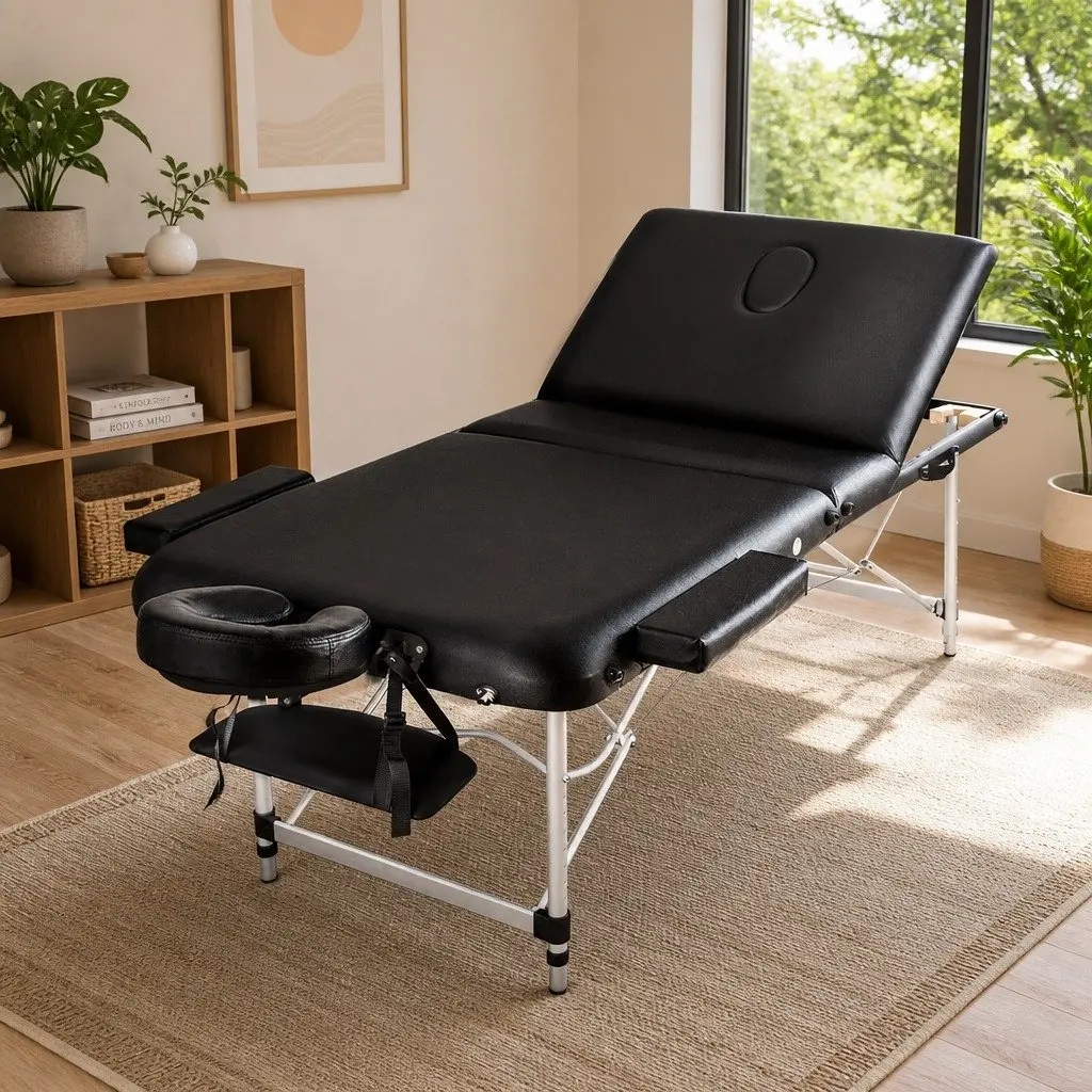 Portable Massage Table 75cm Wide Aluminium Therapy Couch Black