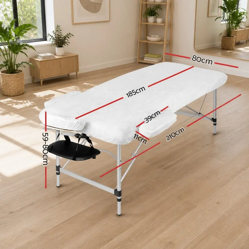 Massage Table Portable 80cm 3 Fold Aluminium Beauty Therapy Bed Black