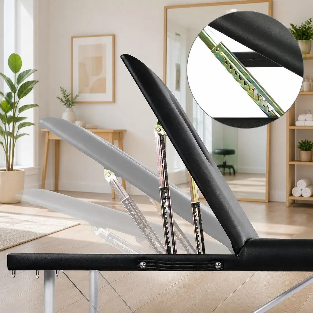 Massage Table Portable 80cm 3 Fold Aluminium Beauty Therapy Bed Black