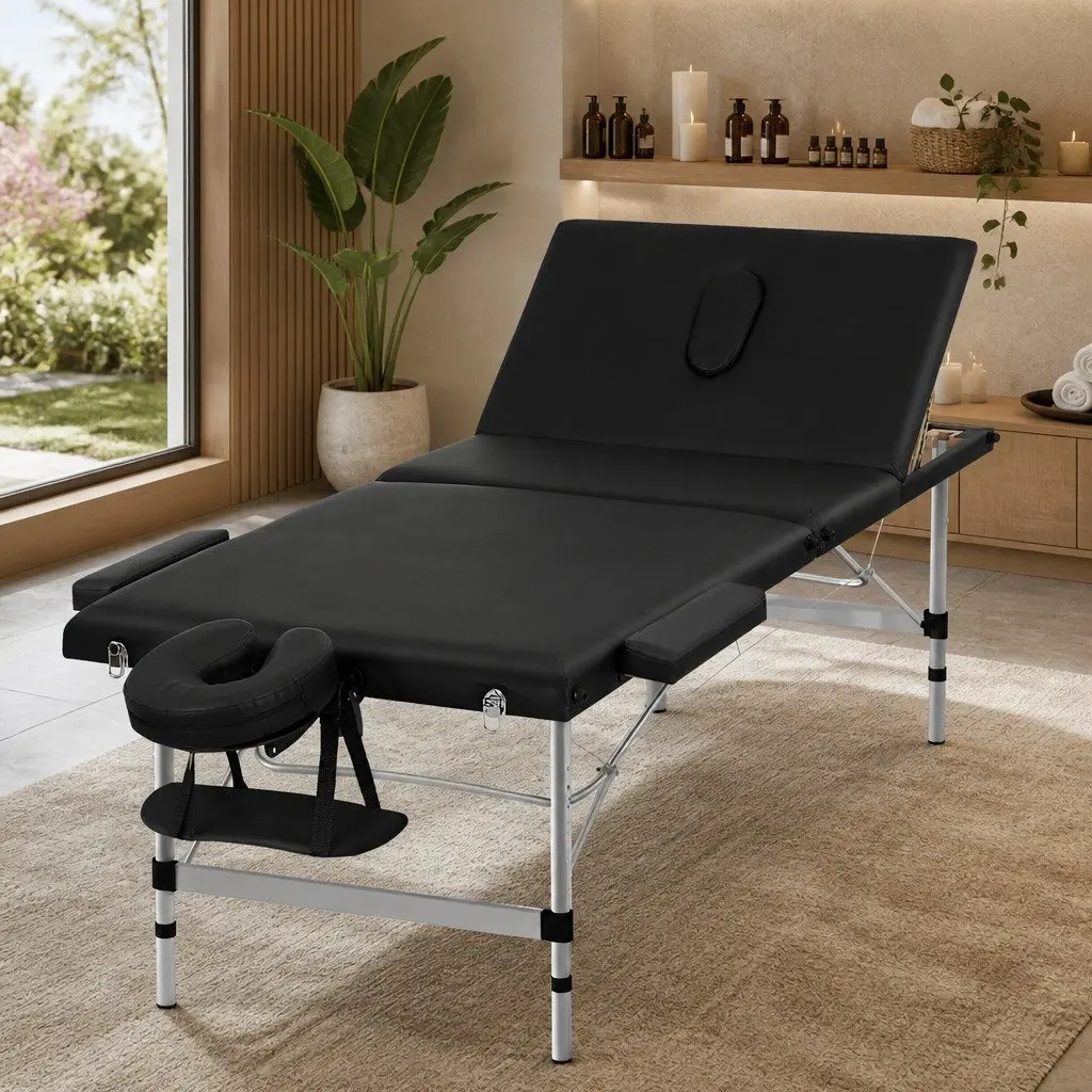 Massage Table Portable 85cm Aluminium Beauty Bed Black