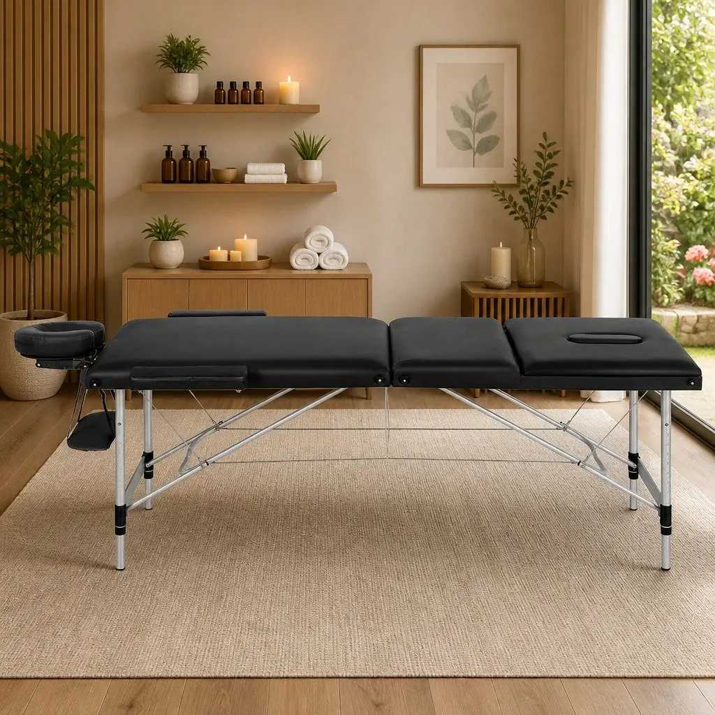 Massage Table Portable 85cm Aluminium Beauty Bed Black