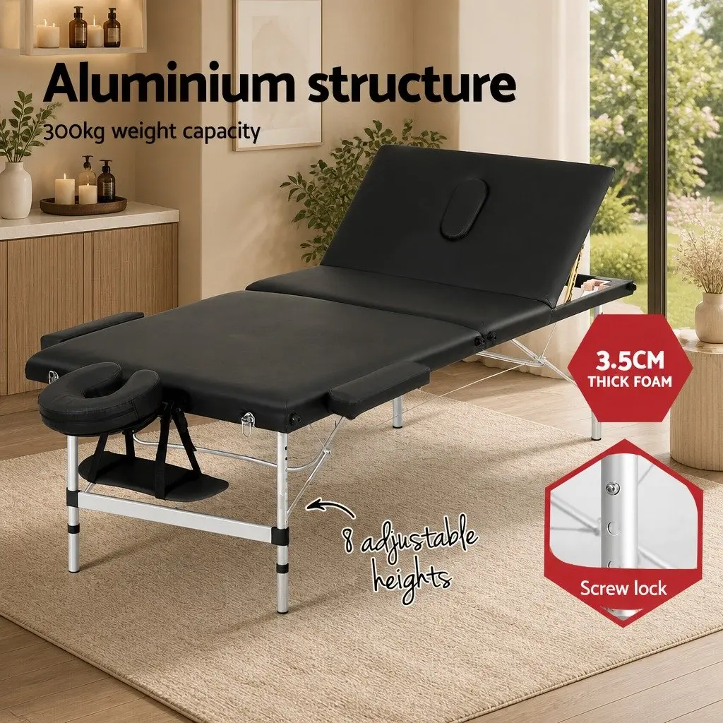 Massage Table Portable 85cm Aluminium Beauty Bed Black