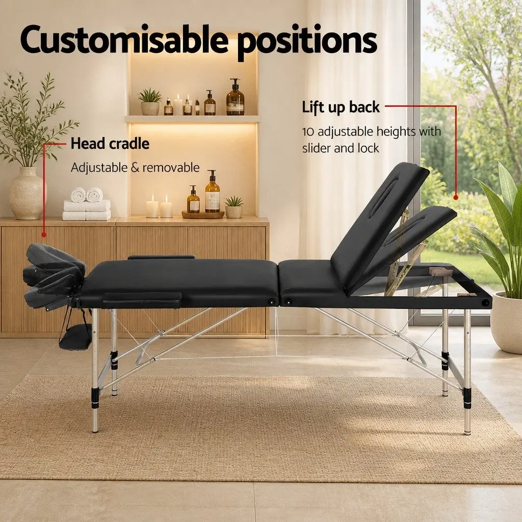 Massage Table Portable 85cm Aluminium Beauty Bed Black