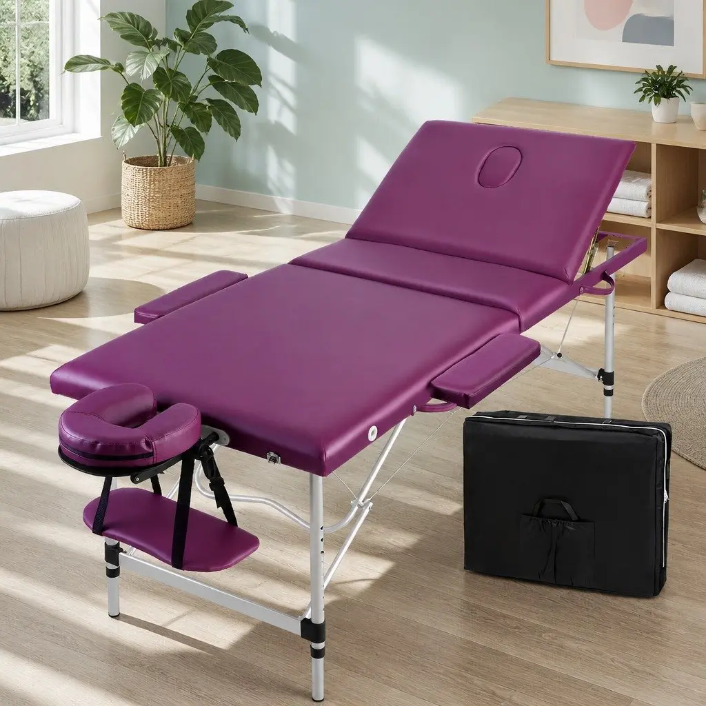 Massage Table Portable Aluminium Beauty Therapy Bed 75cm Wide Violet