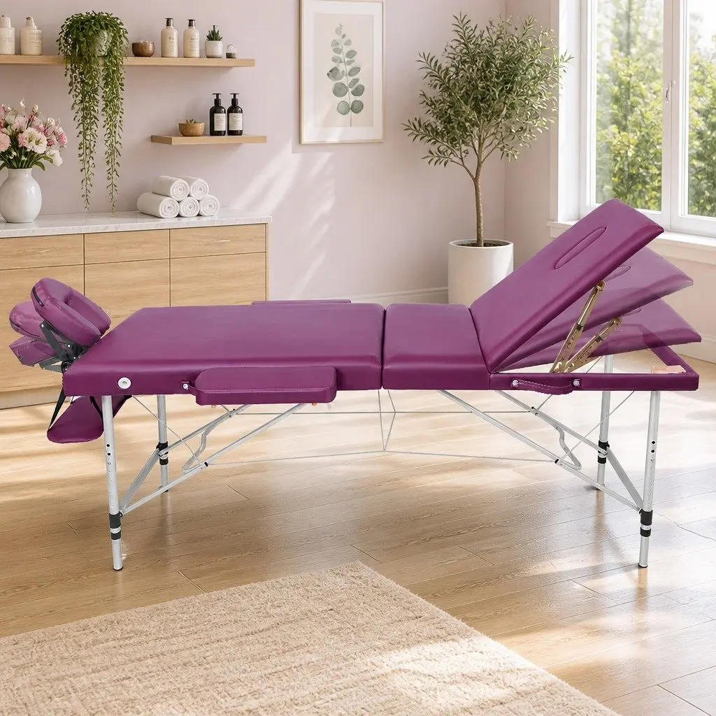 Massage Table Portable Aluminium Beauty Therapy Bed 75cm Wide Violet