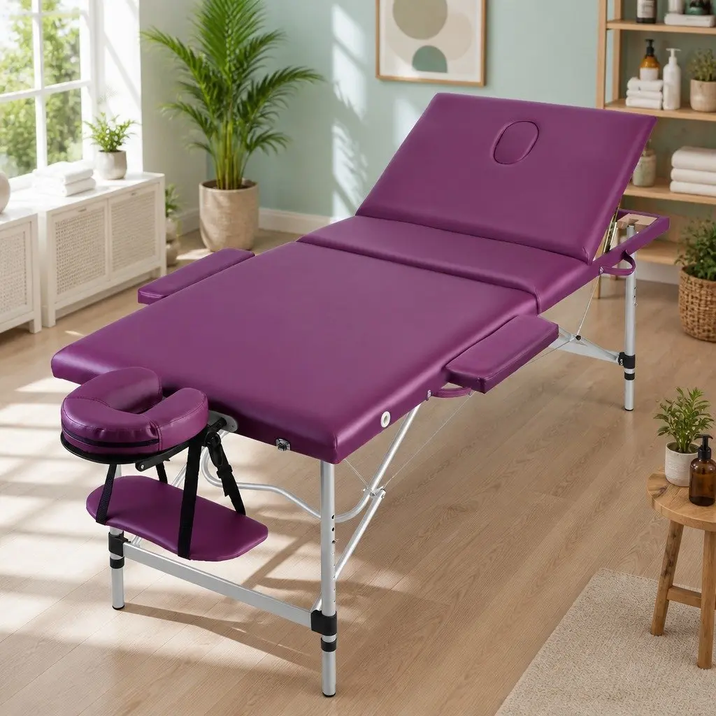 Massage Table Portable Aluminium Beauty Therapy Bed 75cm Wide Violet