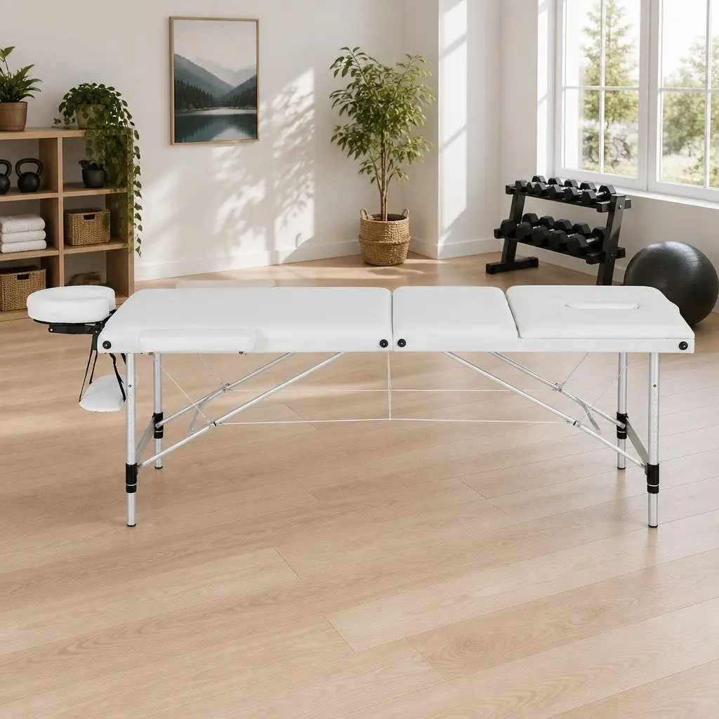 Massage Table Portable 65cm Adjustable Aluminium White