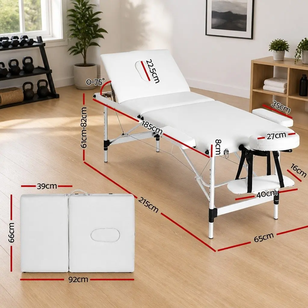 Massage Table Portable 65cm Adjustable Aluminium White