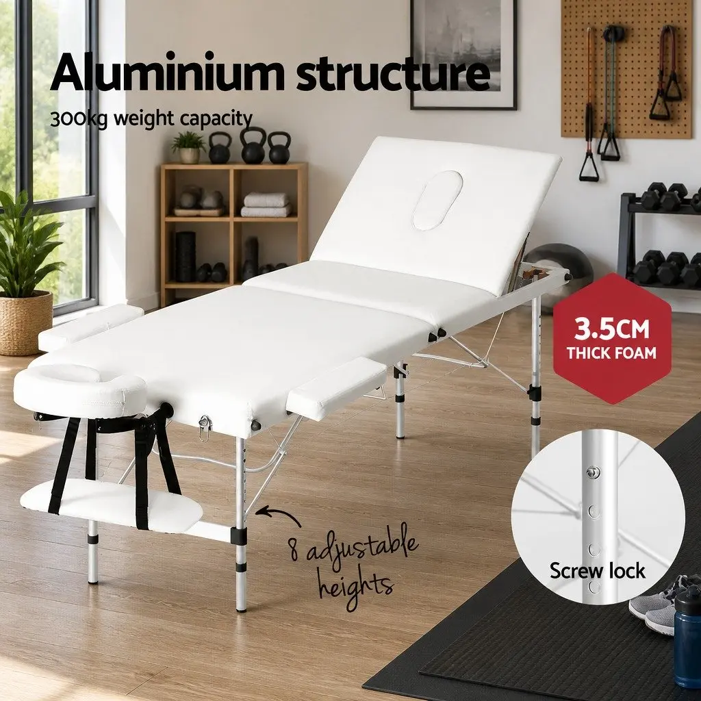Massage Table Portable 65cm Adjustable Aluminium White