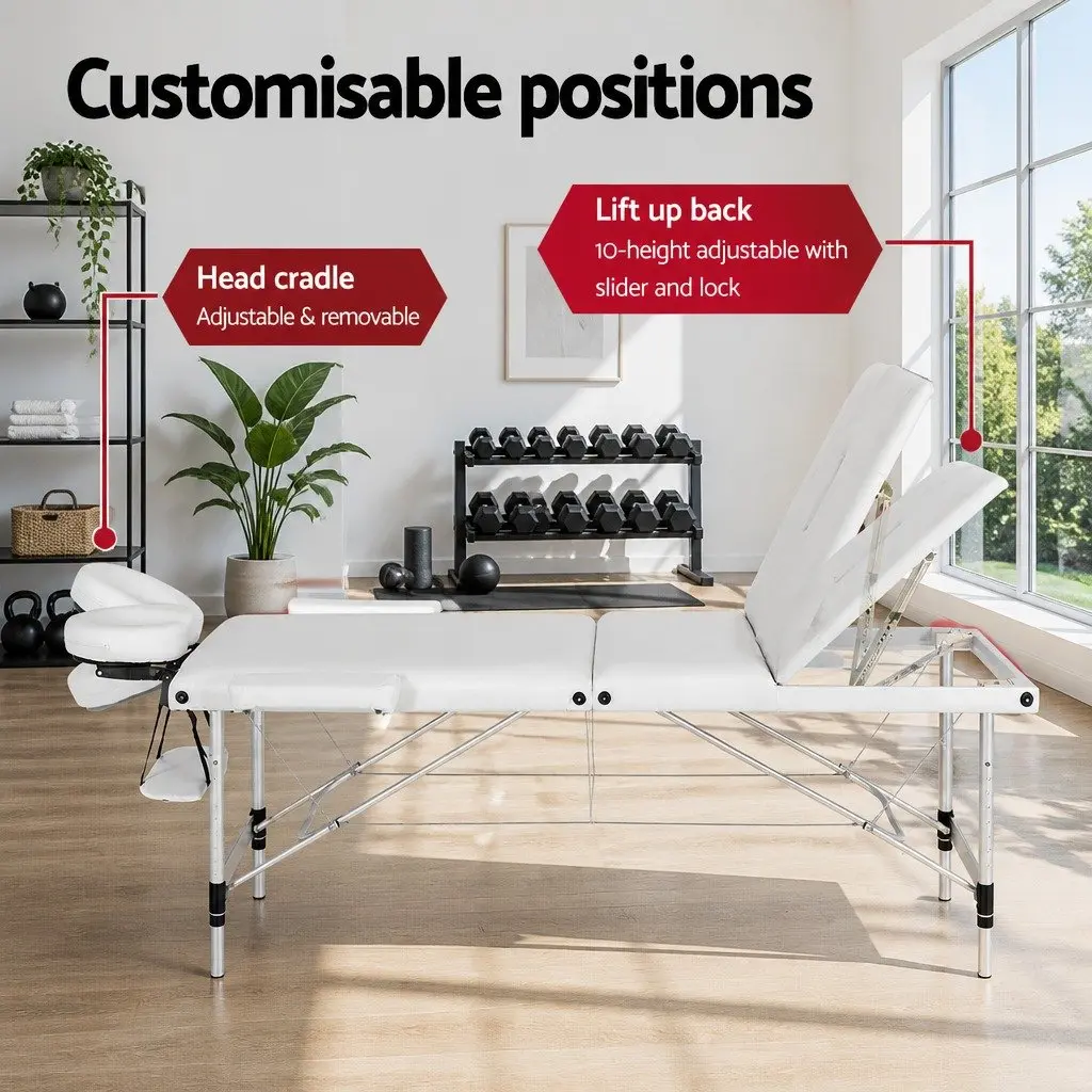 Massage Table Portable 65cm Adjustable Aluminium White