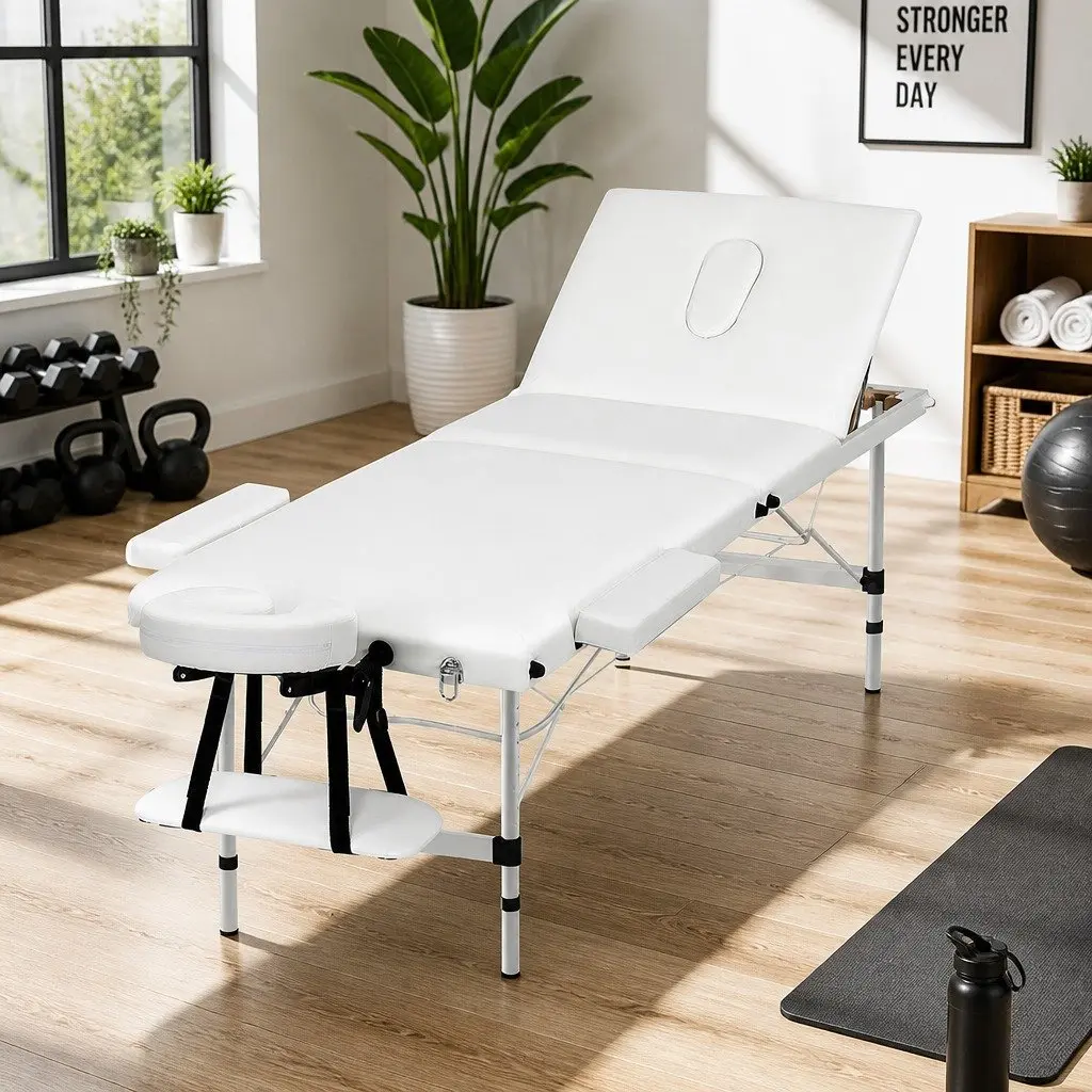Massage Table Portable 65cm Adjustable Aluminium White
