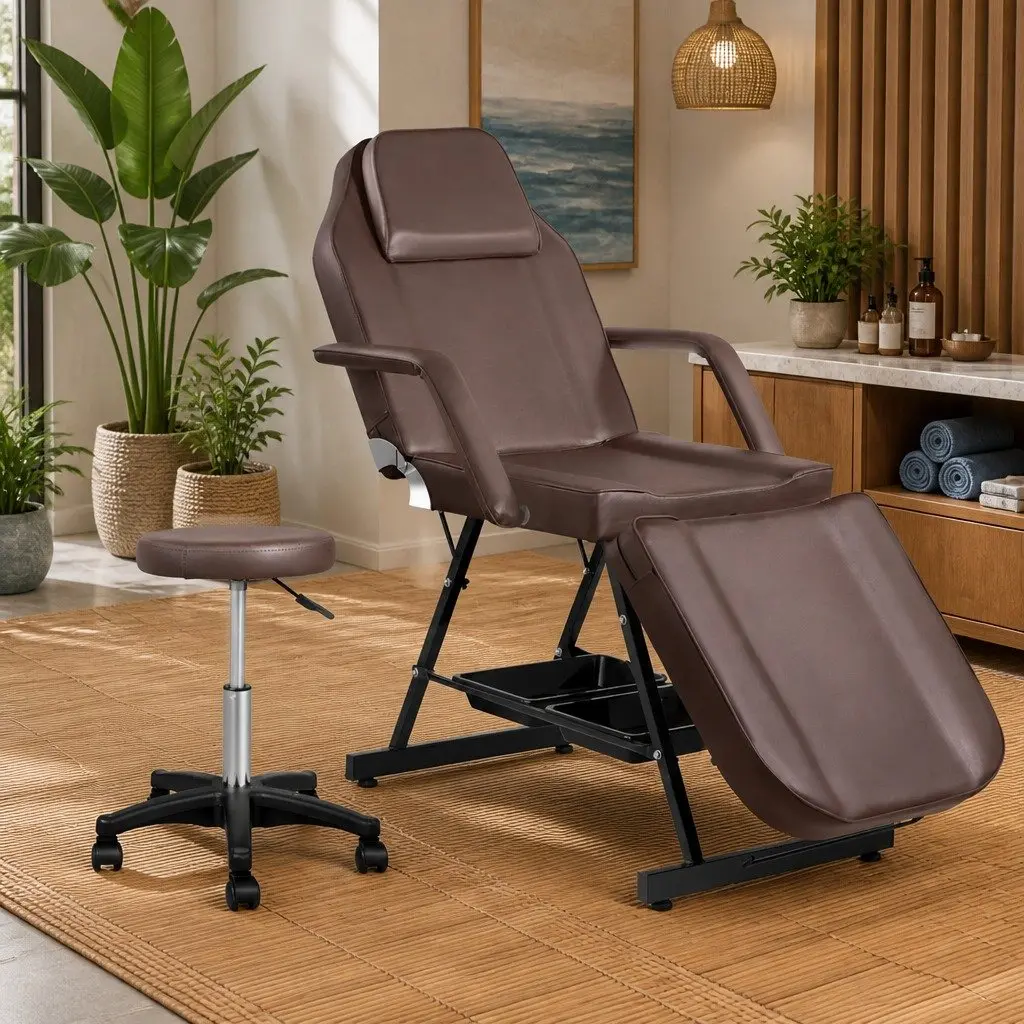 Massage Table Adjustable Portable Therapy Couch 3-Fold Brown