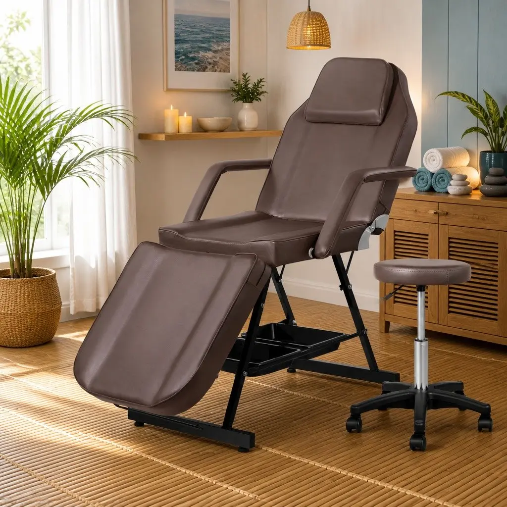 Massage Table Adjustable Portable Therapy Couch 3-Fold Brown