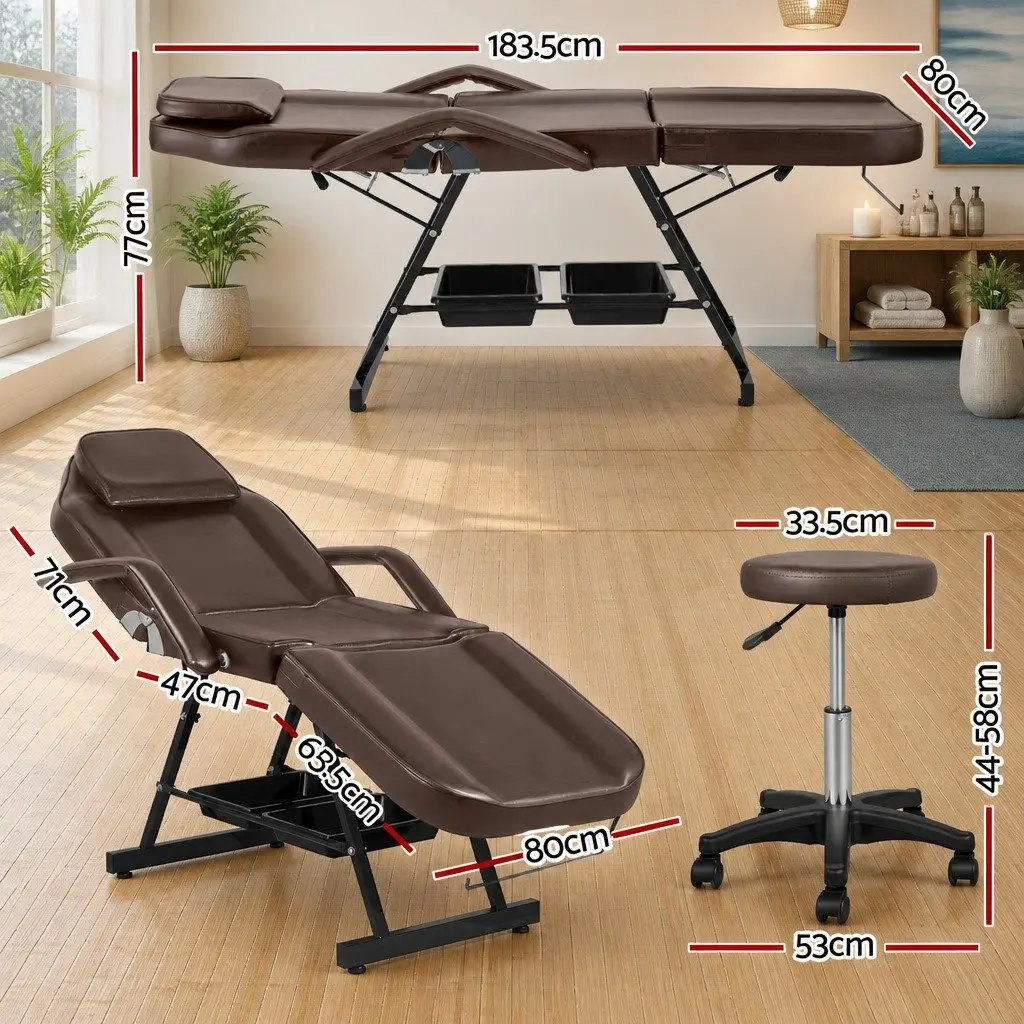 Massage Table Adjustable Portable Therapy Couch 3-Fold Brown