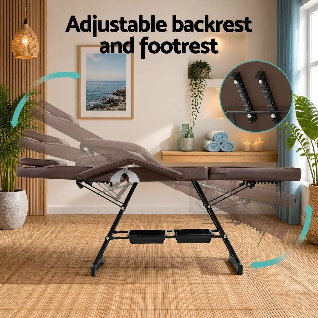 Massage Table Adjustable Portable Therapy Couch 3-Fold Brown