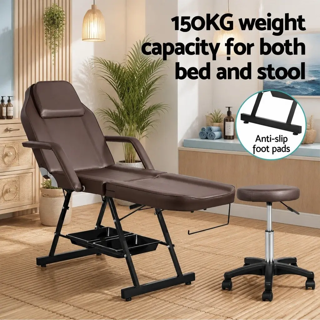 Massage Table Adjustable Portable Therapy Couch 3-Fold Brown
