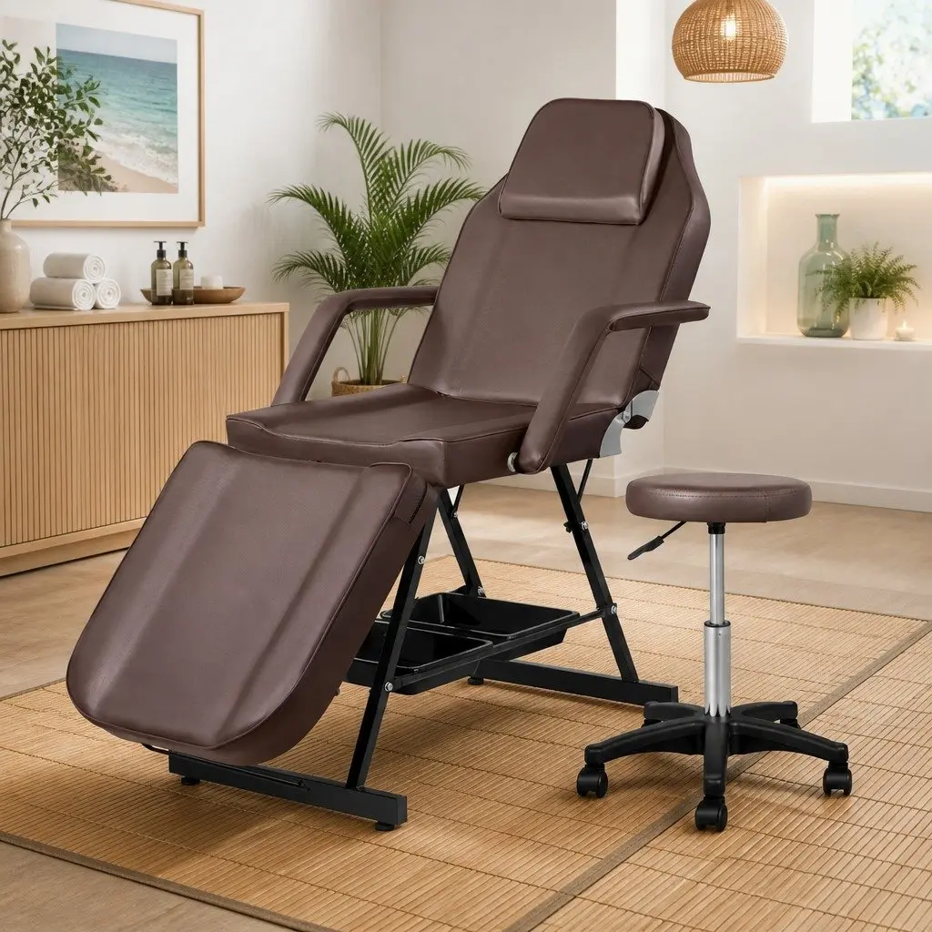 Massage Table Adjustable Portable Therapy Couch 3-Fold Brown