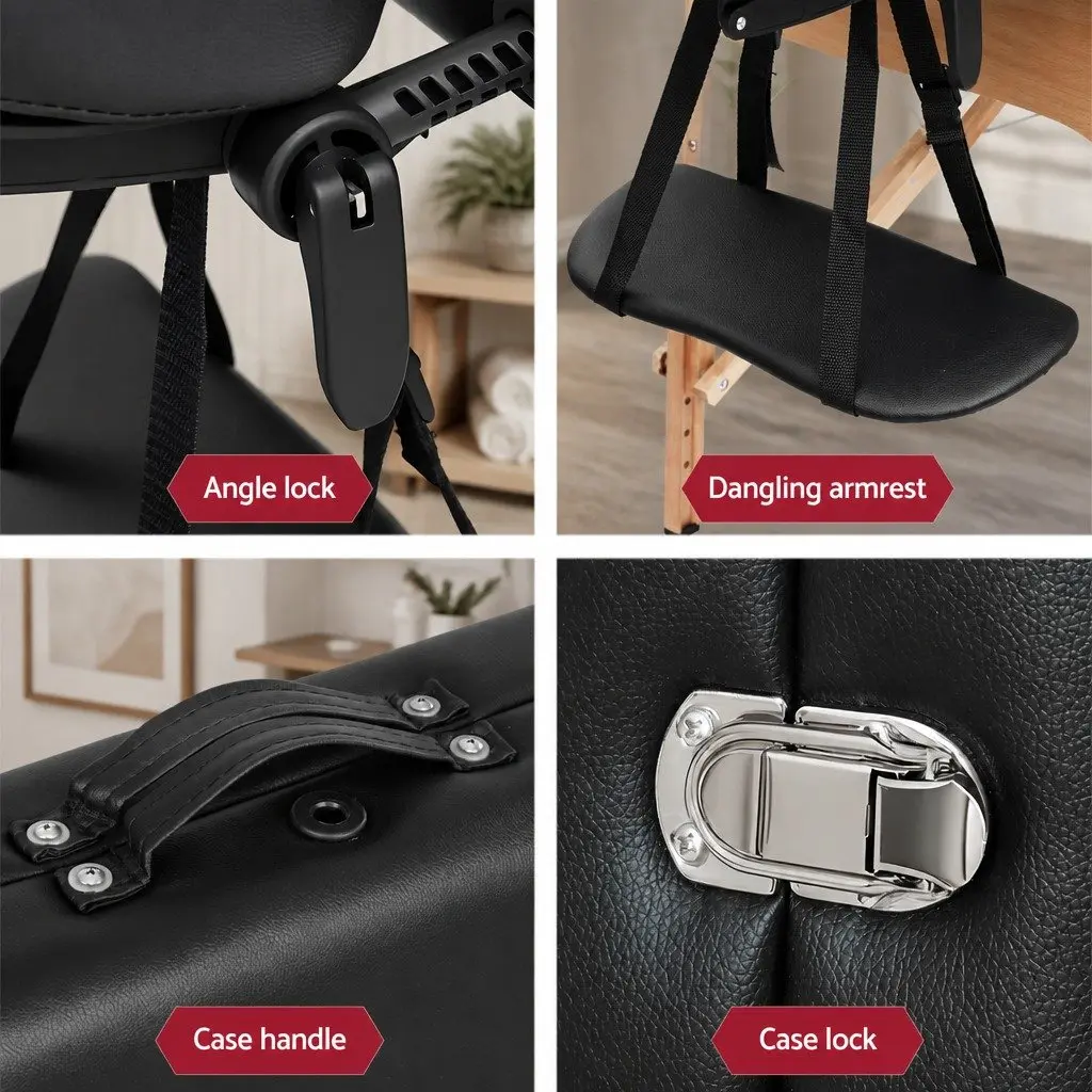 Portable Massage Table 70cm Therapeutic Treatment 2 Fold Wooden Black
